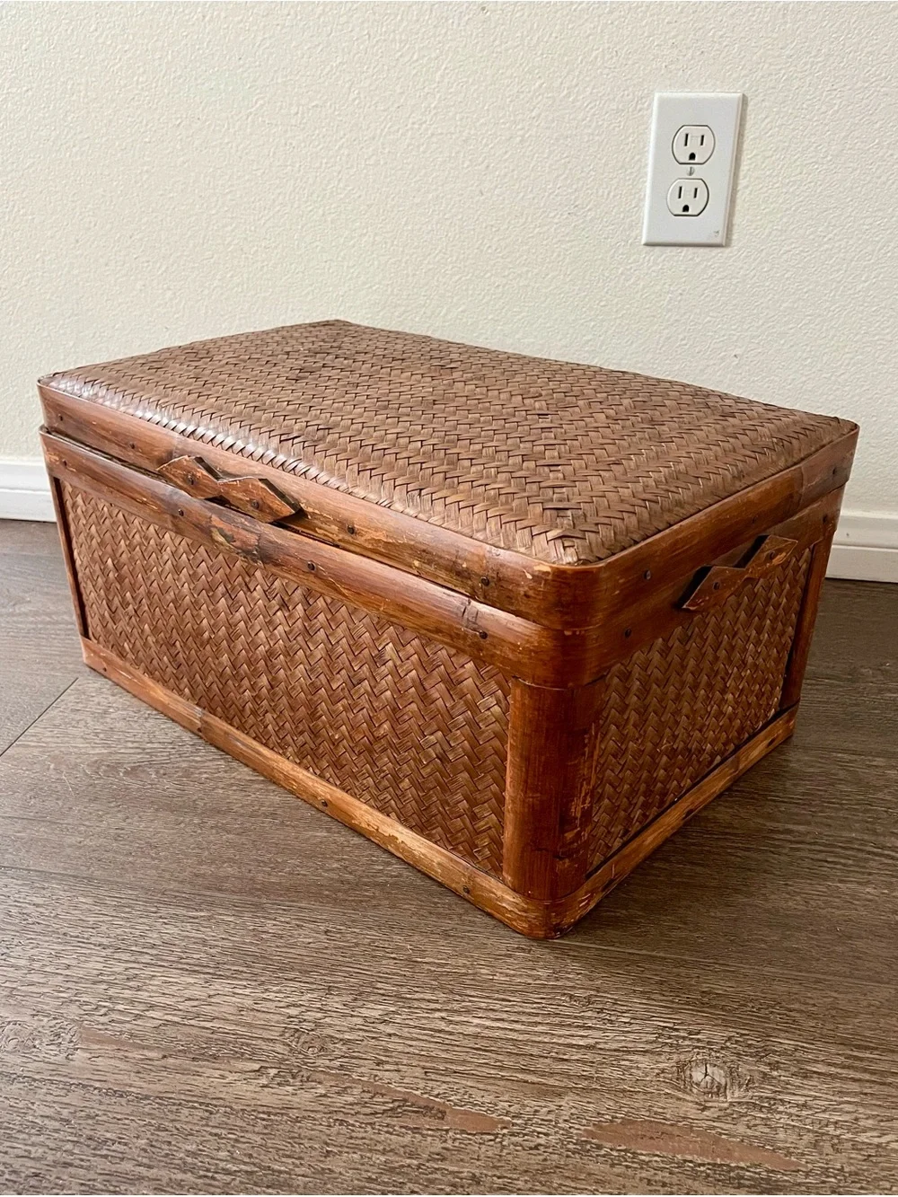 Woven Bamboo And Cane Rattan Storage Trunk Box W 12, L 19, H 10 Inches